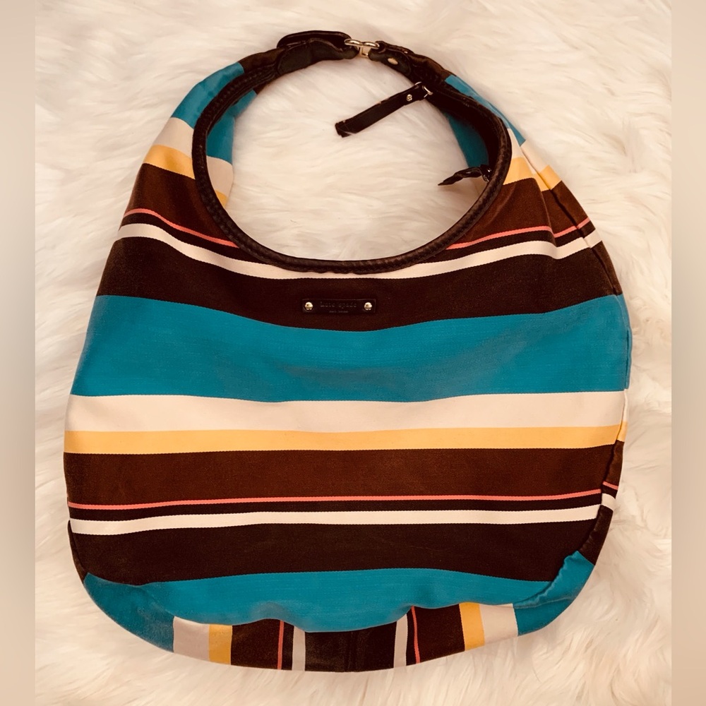 Kate Spade Multicolor Striped Cotton Canvas Hobo Bag